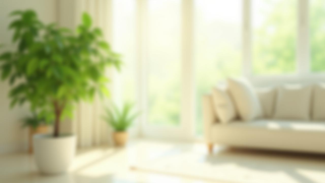 Clean room with vibrant green plant, symbolizing eco-friendly cleaning and natural freshness