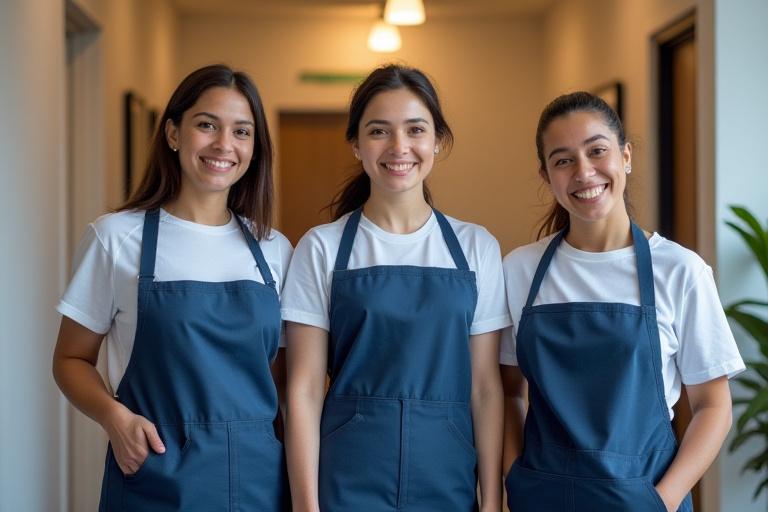 Friendly, professional cleaning team from Behind The Sofa, smiling and wearing uniforms