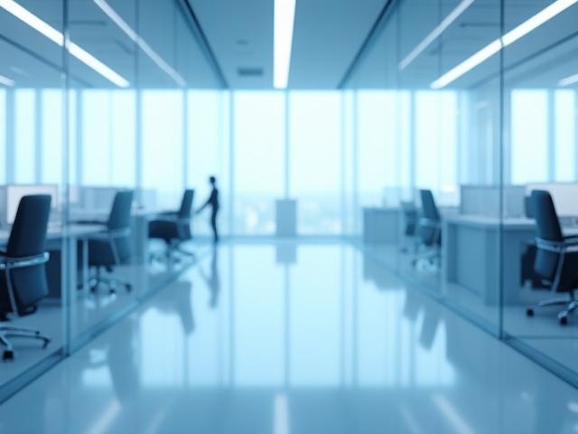 Clean, organized modern office space with minimalist design, representing commercial cleaning